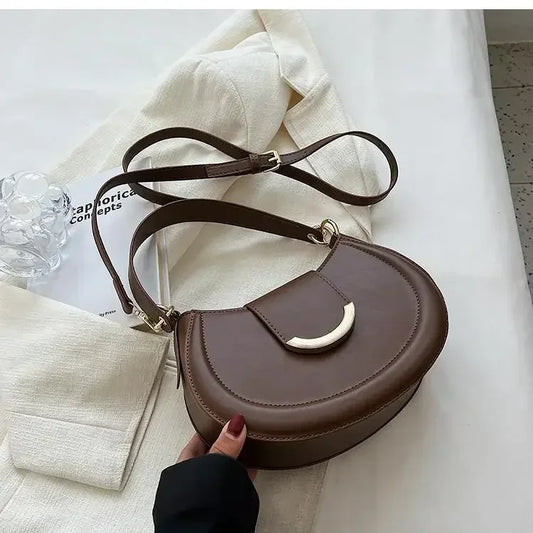 Designer Trend Leather Underarm Bag | Sophisticated Solid Color Small Armpit Shoulder Bag | Elegant Casual Bucket Shaped Handbag | Luxury Soft PU Leather Crossbody with "Dignified" Magnetic Hasp Luxegan