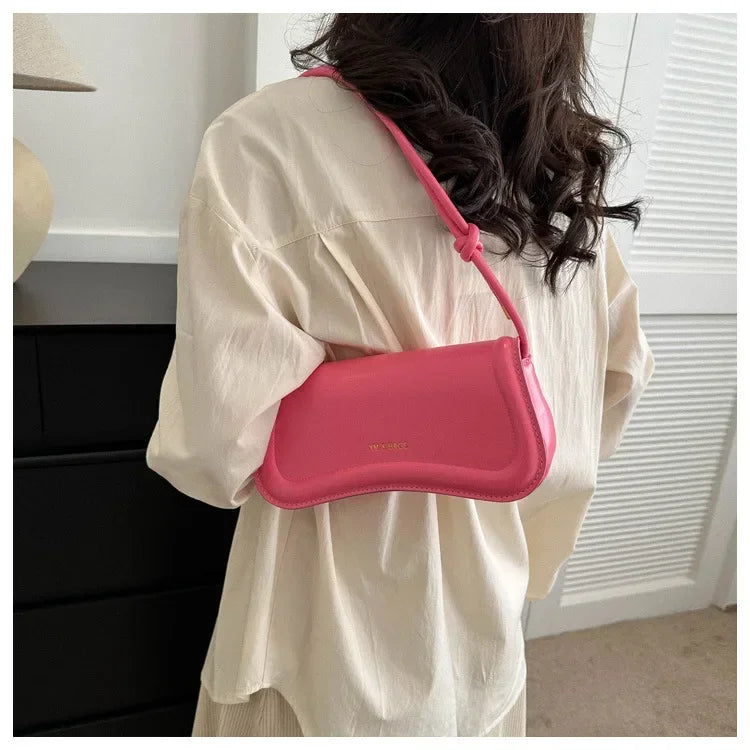 Fashion Ladies Small PU Leather Underarm Bag | Solid Color Top-Handle Purse | Women's Shoulder Crossbody Saddle Handbag Luxegan