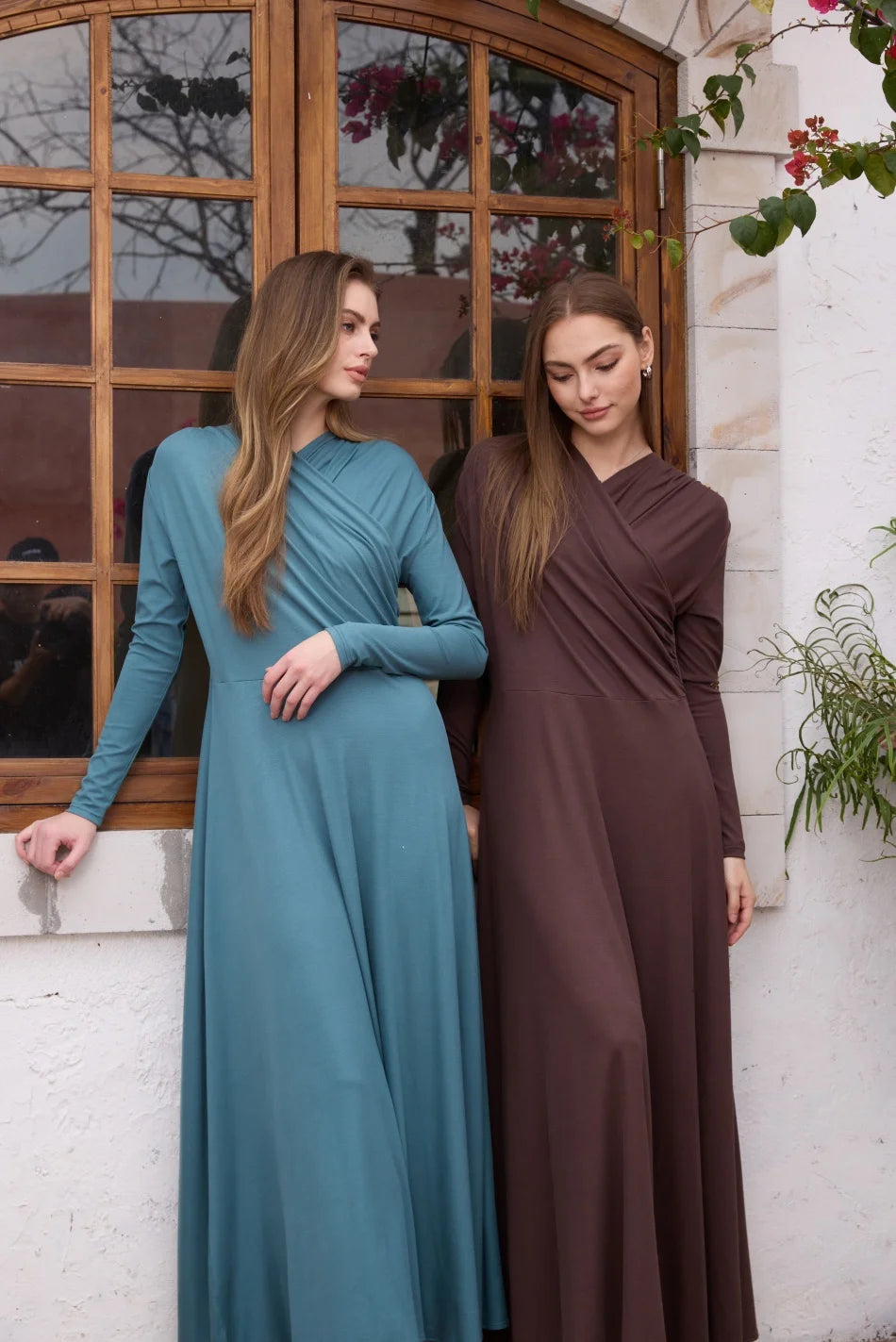 Original Design Flowy Wrap Cotton Maxi Dress | Elegant Lightweight V-Neck Long Dress for Women | Premium Dressy Medium-Stretch Floor-Length Gown | Comfortable Loose Fit Spring/Summer Wardrobe Essential Luxegan