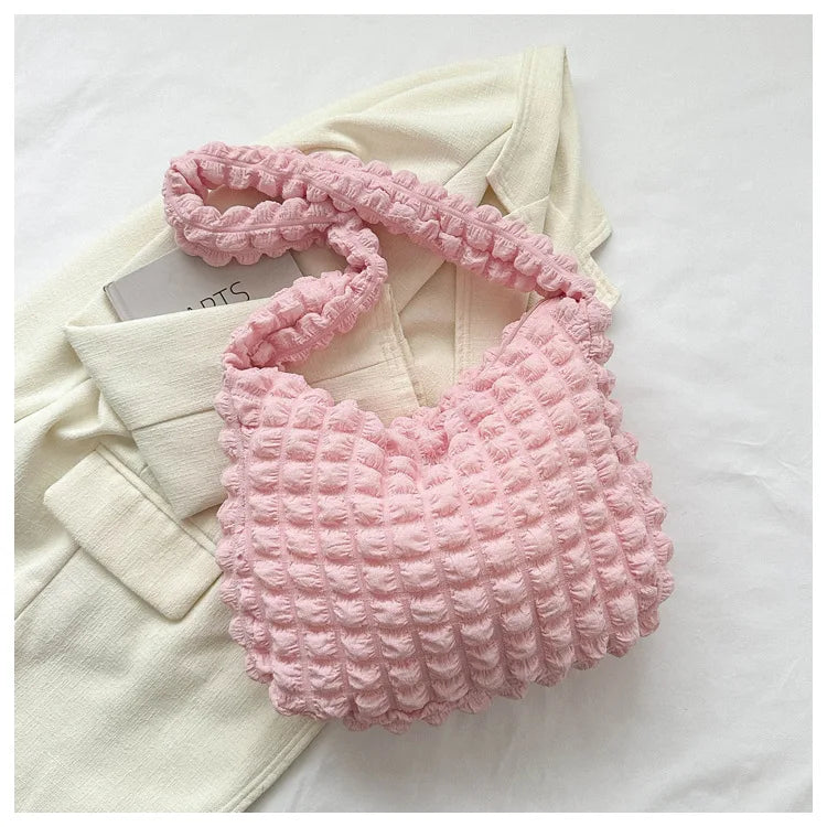 Crossbody Bag with Pleated Design | Embroidered Plaid Shoulder Bag & Simple Large Capacity Quilted Tote Bags for Women Luxegan