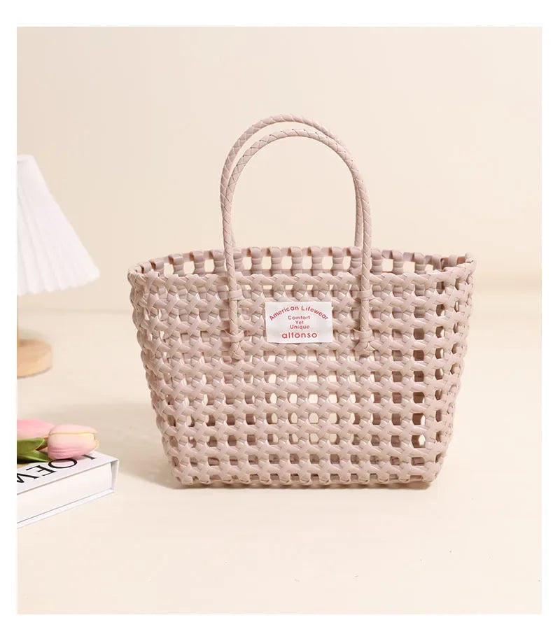 Hollow Out Plastic Woven Tote Bag | Summer Beach & Vacation Handbag Luxegan