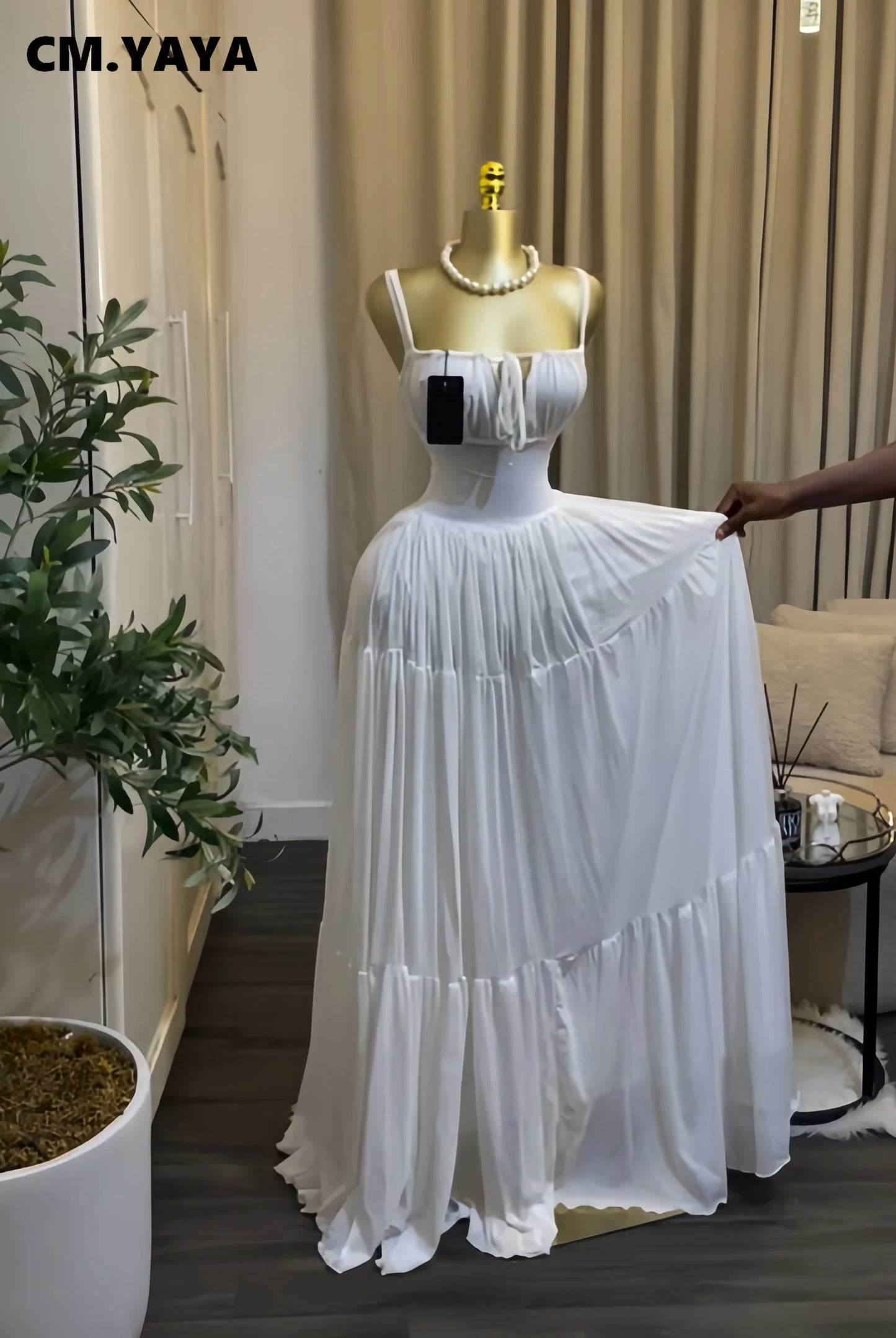 CM.YAYA 2026 Summer Women Halter Sleeveless Strapless Long Maxi Dress Slim Evening Birthday Beach Sexy Vacation Party Dresses