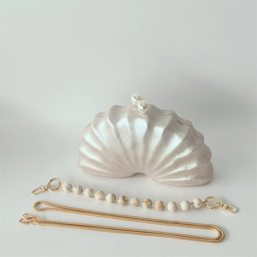 Original Acrylic Beaded Clutch | Half-Moon Shell Shoulder Bag Luxegan