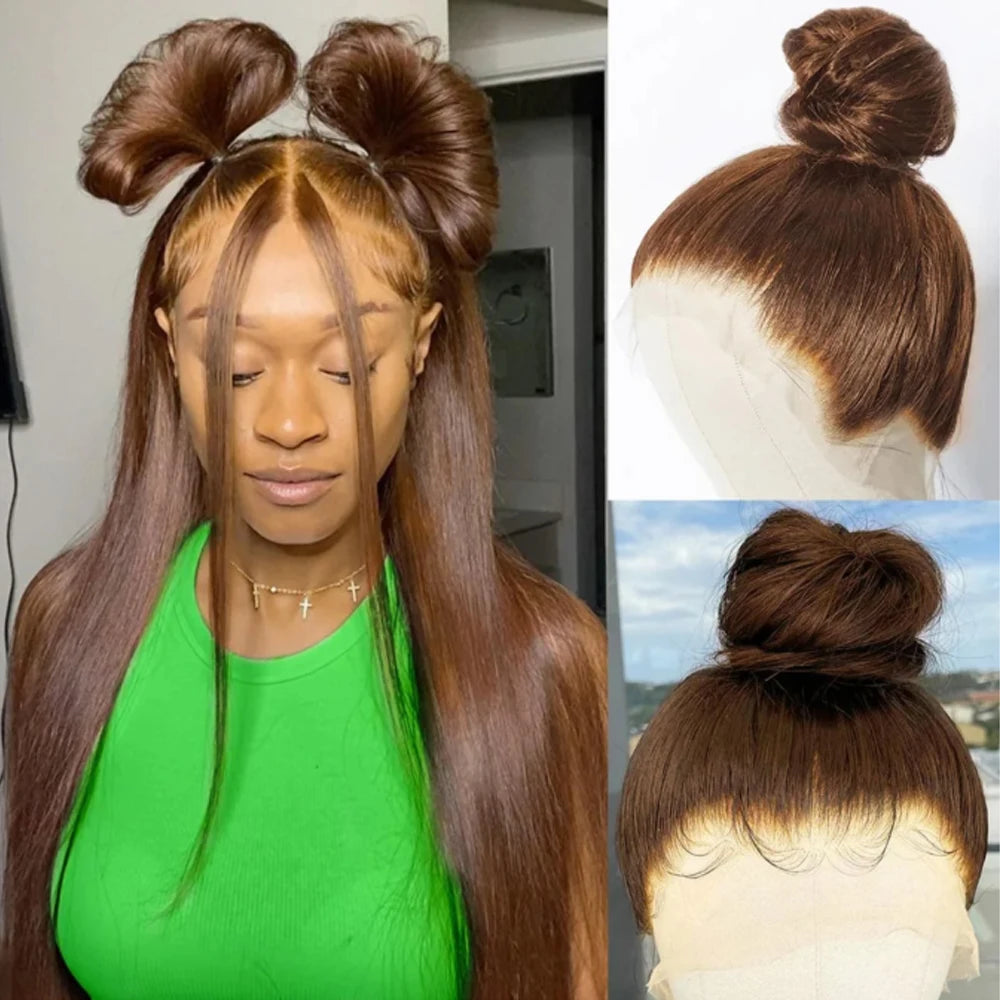 Invisi-Strap 360 Full Lace Wig | Sophisticated "Chocolate Brown" Straight Silhouette | Elegant 250% Density HD Lace Frontal | "Dignified" Honey Blonde Brazilian Human Hair Wig for Radiant Versatile Styling Luxegan