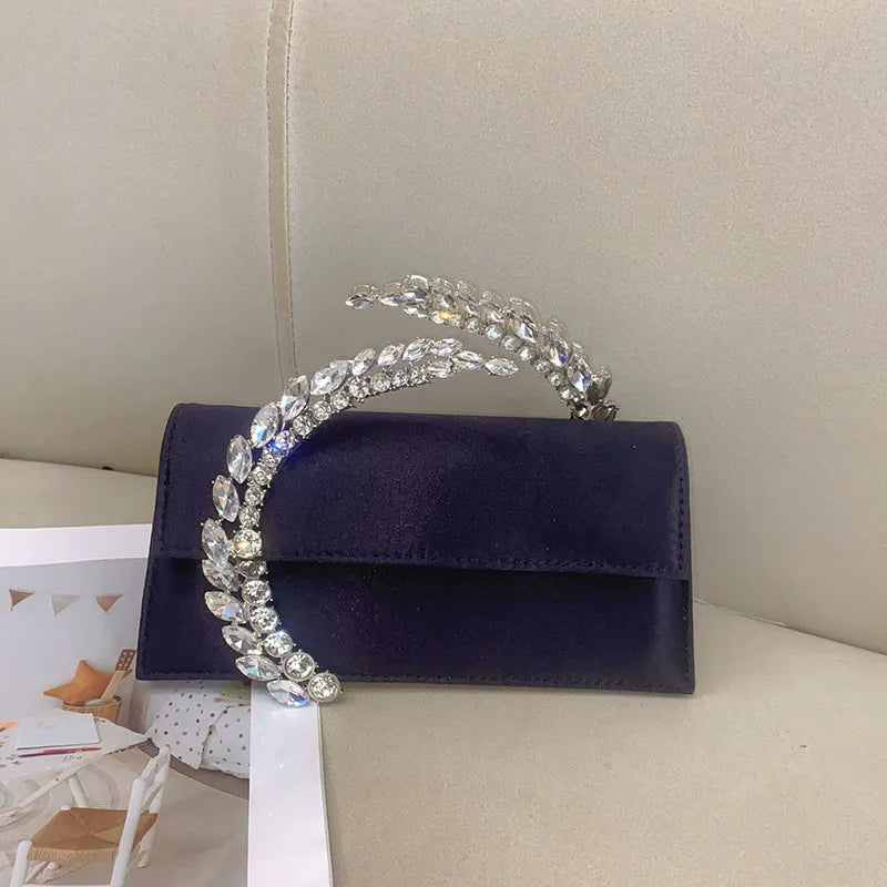 Shining Rhinestone Minaudière | Elegant Silk Satin Party Clutch Luxegan
