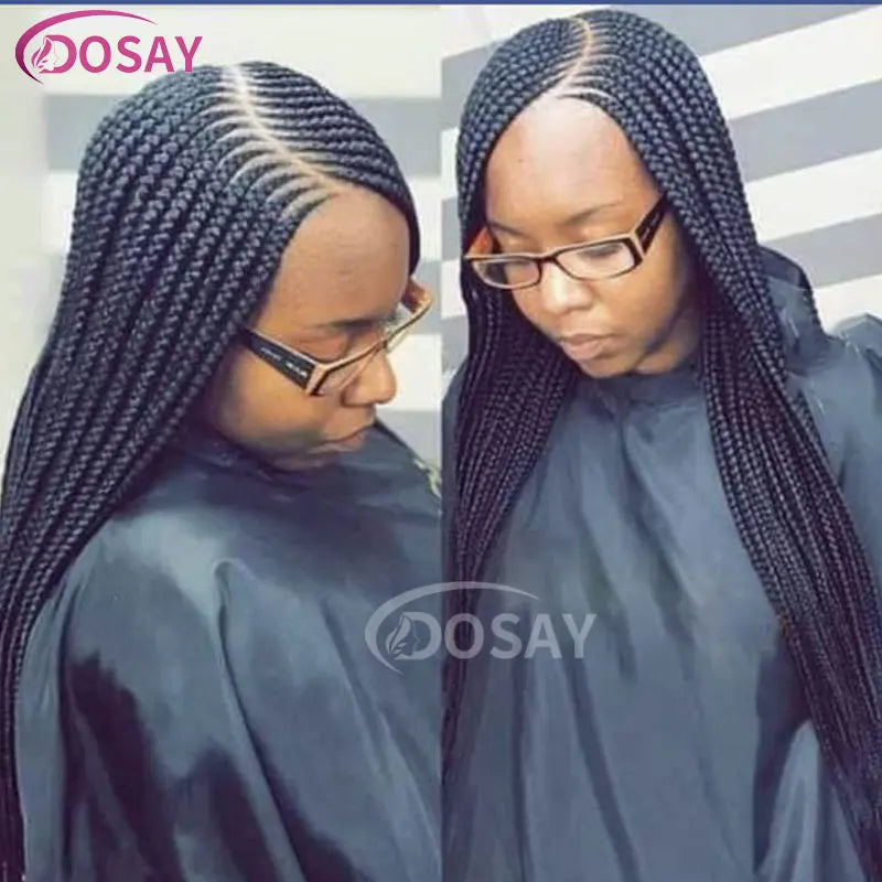 36" Full Lace Frontal Braids Wig Synthetic Side Part Knotless Cornrow Braided Lace Front Wig Twist Braided Faux Locs Braid Wigs Luxegan