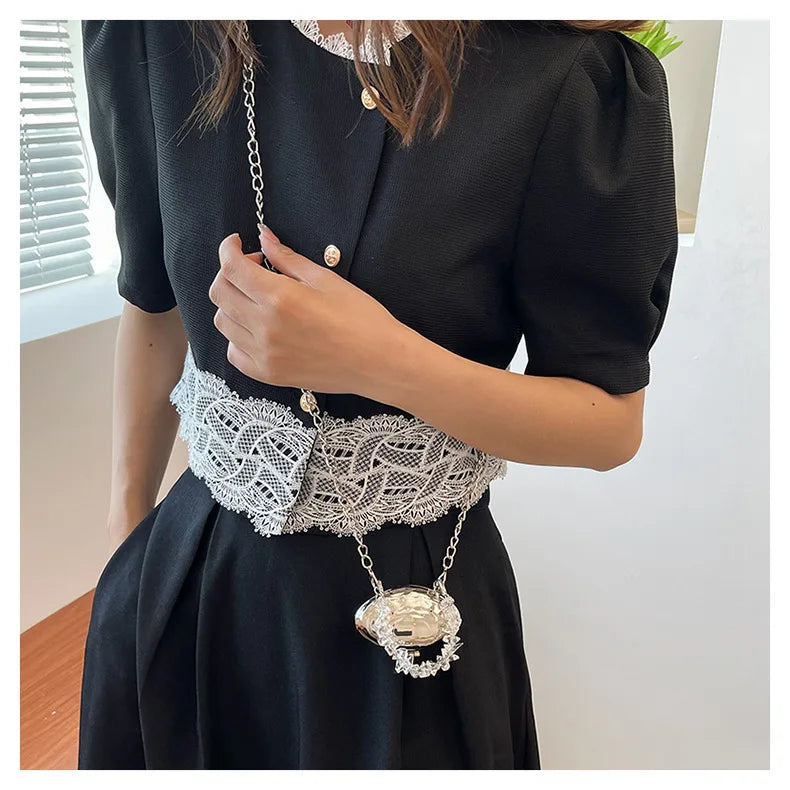 Mini Metallic Shell Bag | Designer Chain Crossbody Purse Luxegan