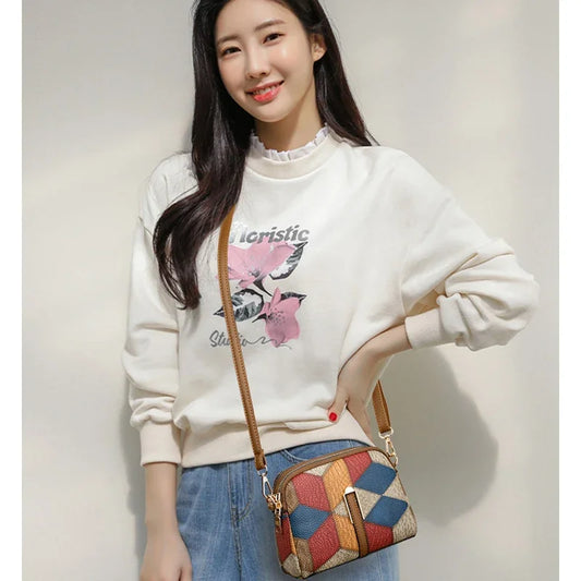 Color Block Square Crossbody Bag | Casual PU Leather Double Zipper Purse Luxegan
