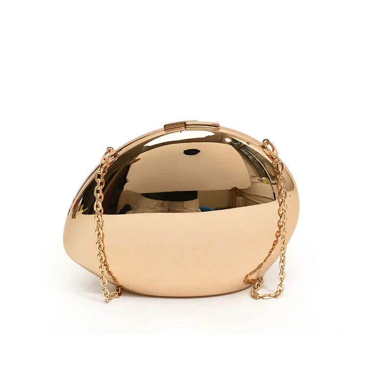 Designer Acrylic Shell Shape Clutch Bag | Gold Silver Women's Evening Party Bag & Cute Shiny Metal Shoulder Crossbody Bags (Small Purse) Luxegan