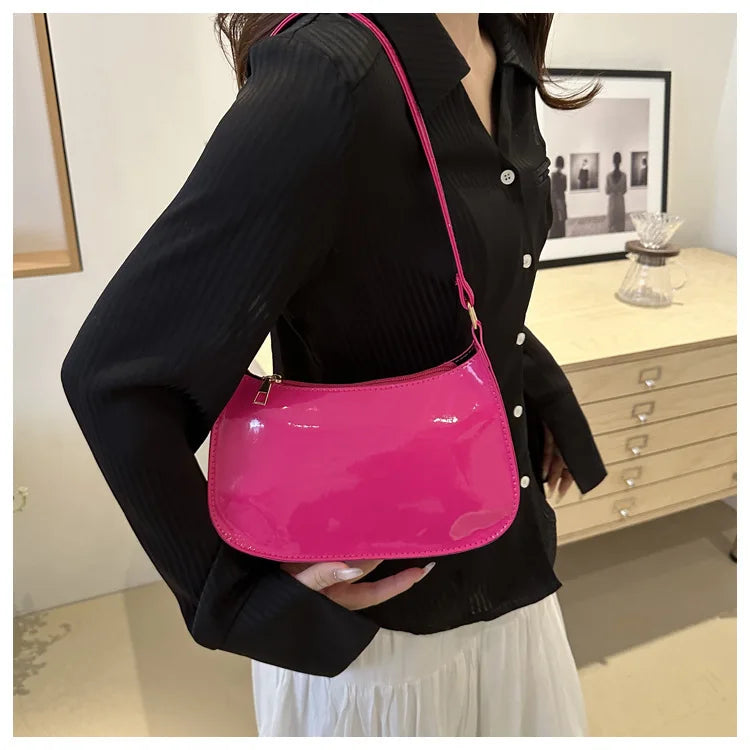 Soft Patent Leather Hobo Shoulder Bag | Korean Fashion Commuting Bag Luxegan