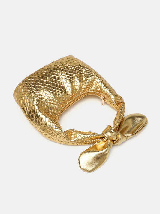 Light Luxury Woven PU Hand-Held Half Moon Bag | Solid Color Bow Handbag Luxegan