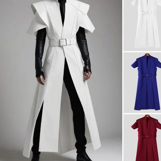 Long Silhouette Short-Sleeved Cardigan | Sophisticated Stand Collar Shirt | Elegant "Loose Fit" Summer Blouse | "Dignified" Open Stitch Solid Top for Radiant Versatile Styling Luxegan