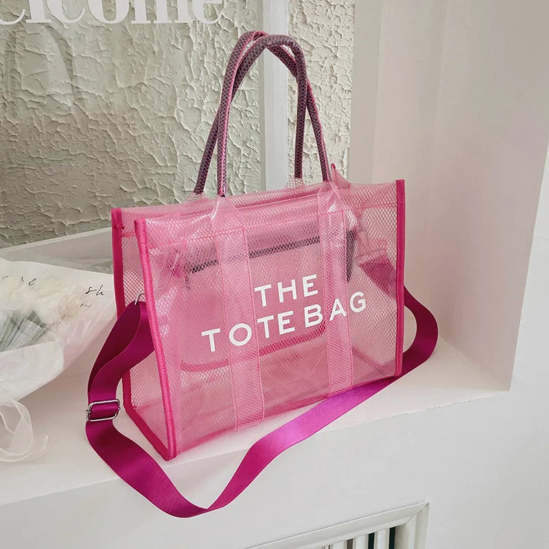 The Tote Bag for Women | Luxury Designer Clear Beach Bag & Summer Crossbody | Fashion Pink PVC Shopper & Handbag Luxegan