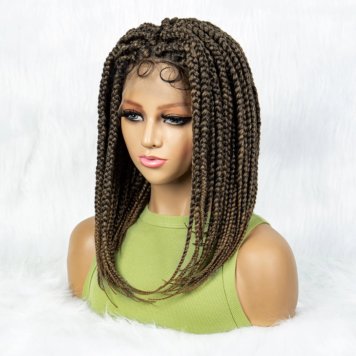Pelucas trenzadas Bob para mujeres negras Peluca de encaje completo con trenzas estilo cornrow Peluca sintética de encaje frontal con trenzas de caja sin nudos con cabello de bebé