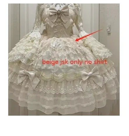 Sweet Lolita JSK Dress Set – Lace, Bow, Spaghetti Strap, Square Collar, A-Line