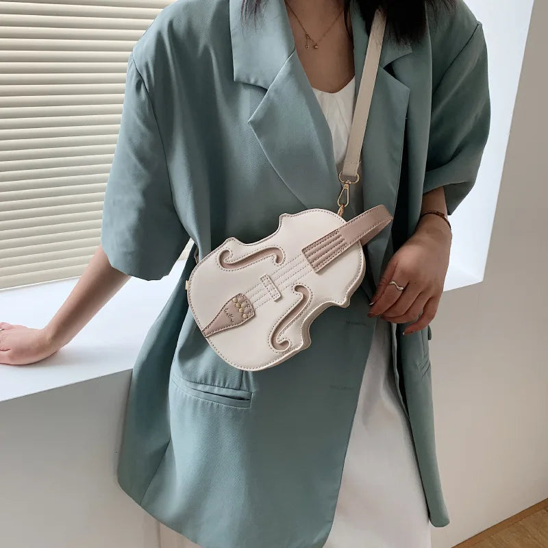 Creative Violin Female Crossbody Bag | PU Leather Small Backpacks for Women | Luxury Design Thread Ladies Fashion Shoulder Bag Luxegan