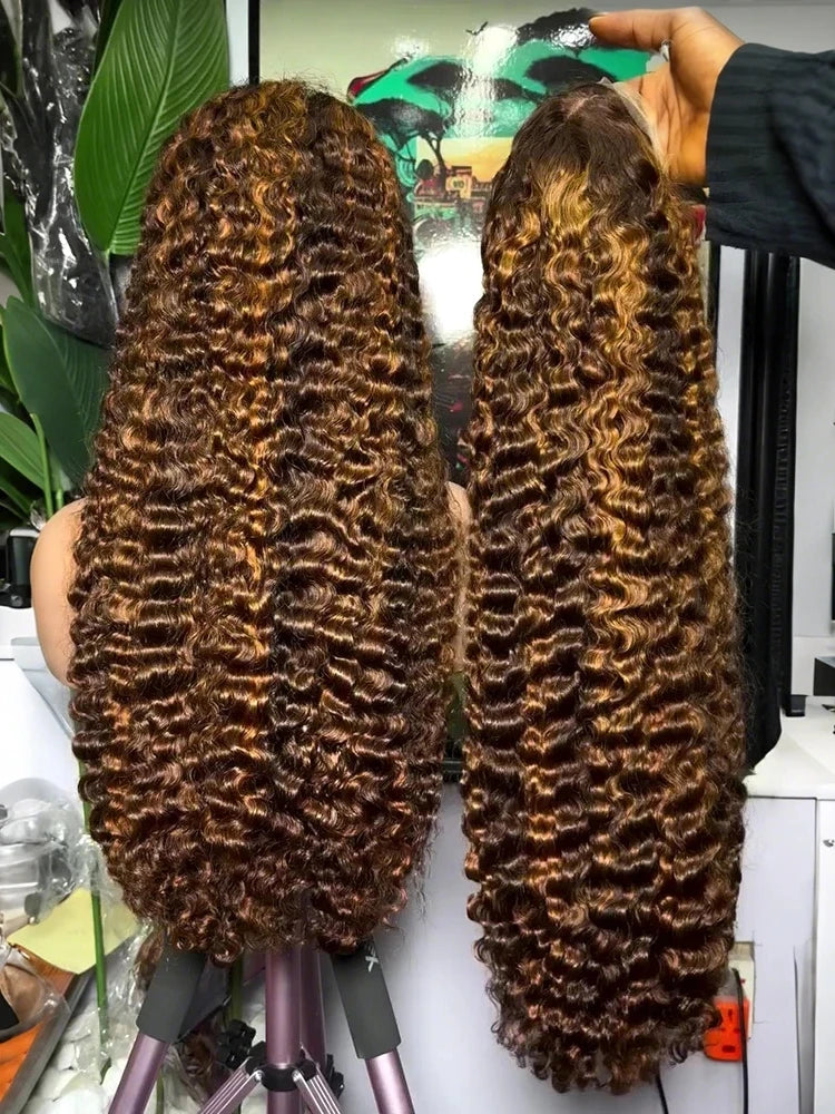 250% Density Honey Blonde Highlight Deep Wave HD Lace Wig | Sophisticated 13x6 & 13x4 Transparent Frontal | Elegant "100% Brazilian Remy" Silhouette | "Dignified" Pre-Plucked Ombre Colored Human Hair for Radiant Versatile Styling Luxegan