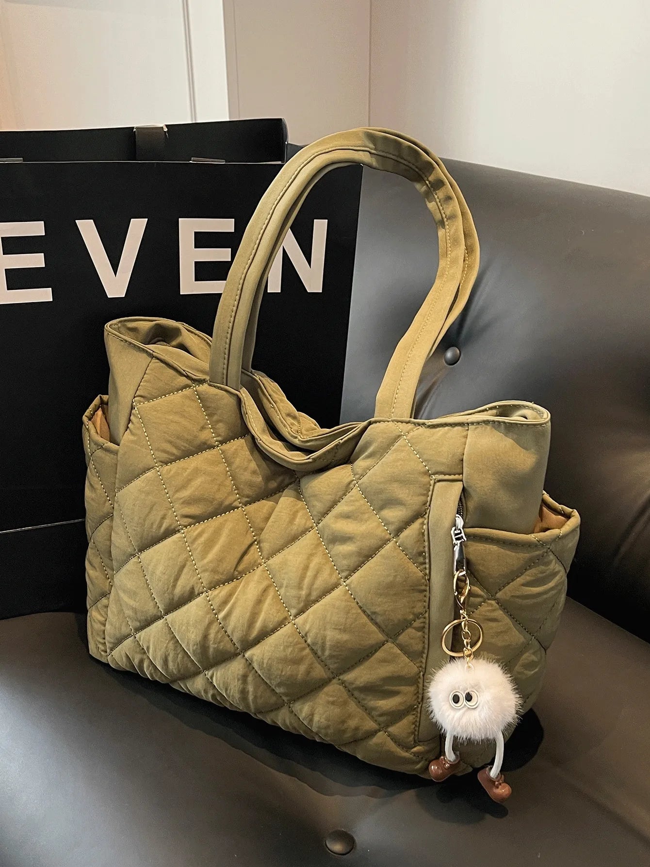 [Y2K Girly Heart] Diamond Pattern Handbag | Multi-Pocket Retro Tote Bag Luxegan