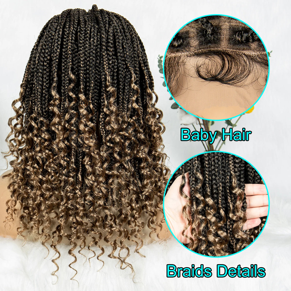 16 Inch Boho Knotless Box Braided Wig | Full Lace | Curly Ends