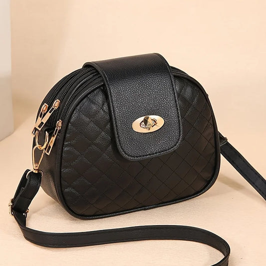 Small Quilted Crossbody Bag | Stylish PU Leather Shoulder Purse with Vintage Round Shape Luxegan