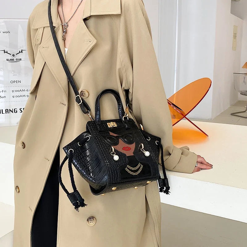 Cartoon Girl Handbag High Quality PU Leather Shoulder Bag for Women | Pearl Crossbody Bag Designer Messenger Bag Female Satchel Luxegan