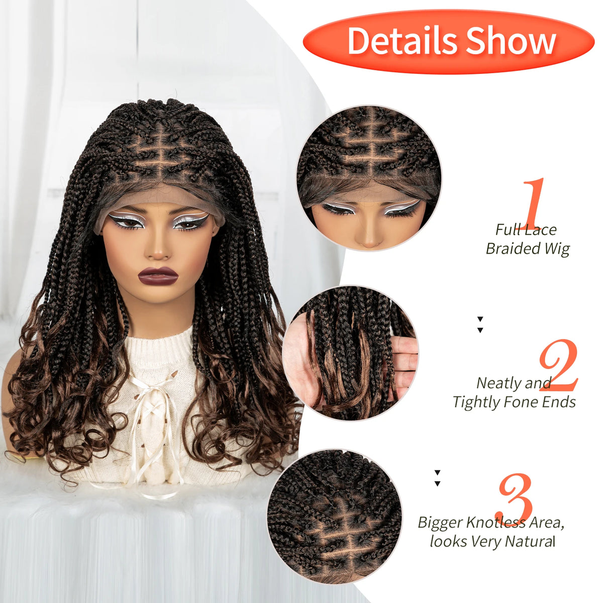 20 Inch Knotless Box Braids Wig | 9x6 Lace Front | Curly Ends