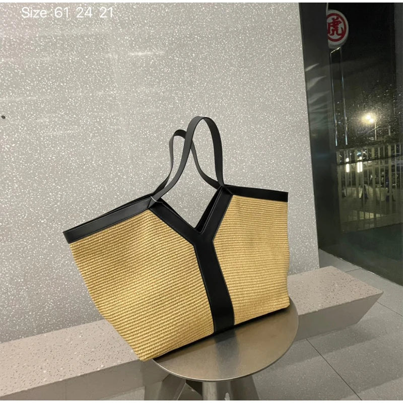 Y-shaped Design Shoulder Bag 2025 | Brand Seaside Beach Vacation Travel Hollow Straw Large Capacity Tote Bag (Casual Light Handbag) Luxegan