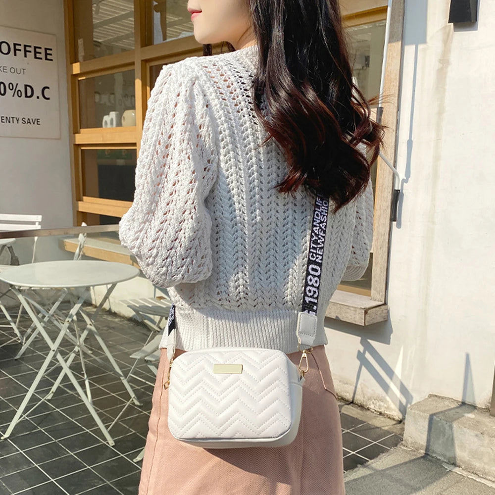 Fashion Wave Pattern Women's Shoulder Bag | Solid Color Crossbody Bag & PU Leather Wide Strap Purse (Female Handbags)