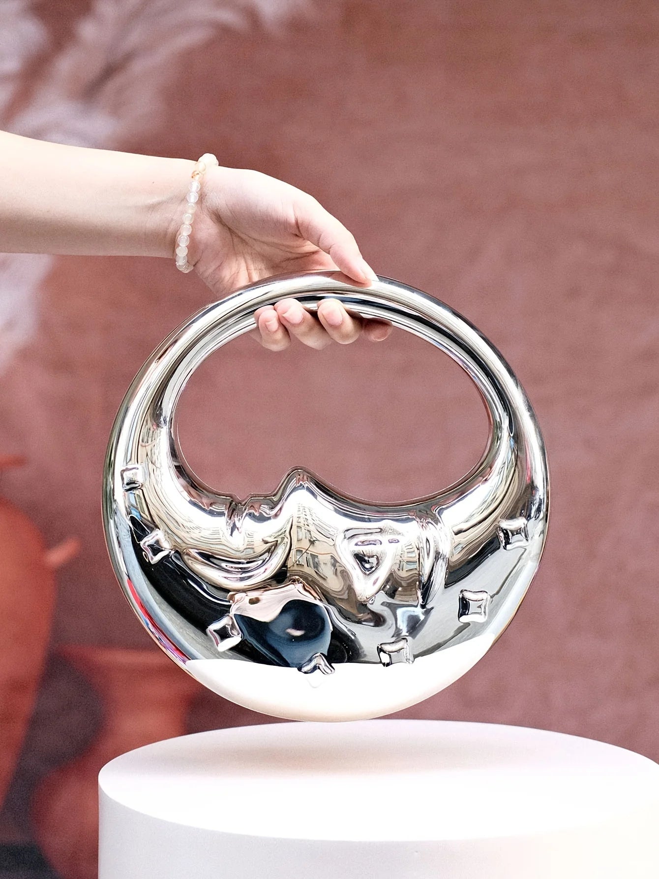 Hard Acrylic Moon Shape Clutch | Gold/Silver Shell Ladies Evening Purse Luxegan