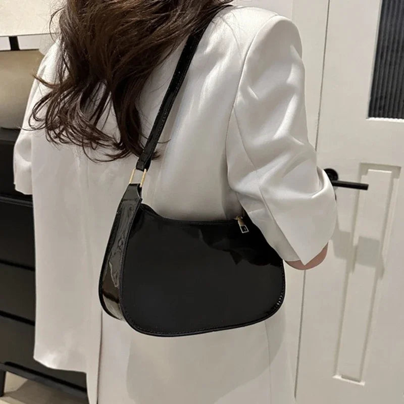 Retro Solid Color PU Shoulder Underarm Bag | Women Fashion Patent Leather Handbag | Casual Hobos Purses And Handbag Ladies Hand Bags Luxegan