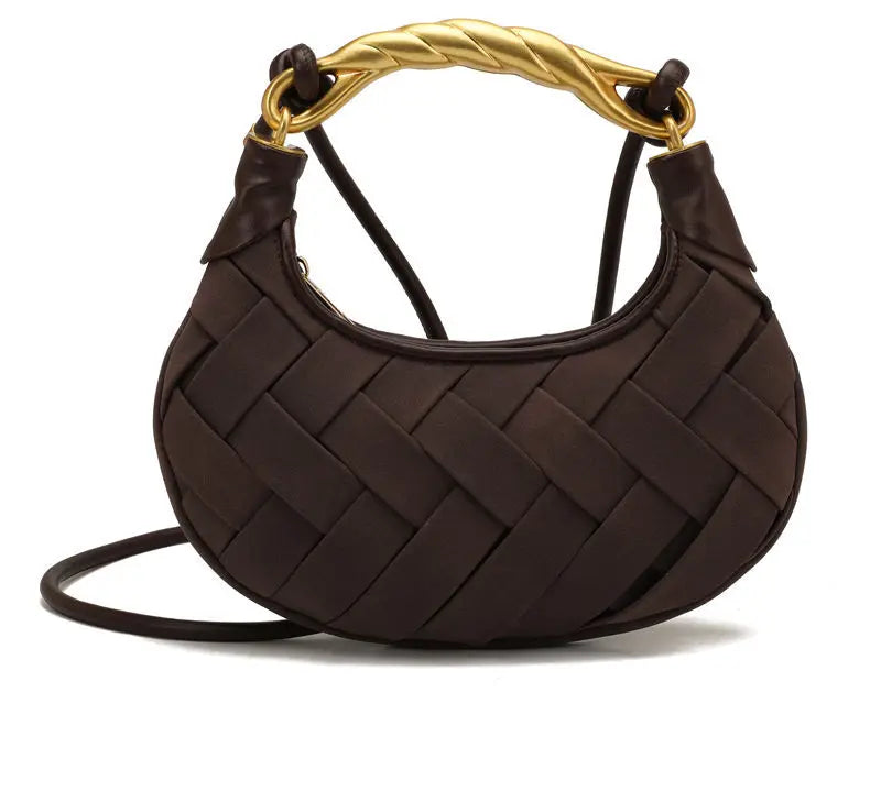 Women's Handmade Woven Crossbody Dumpling Bag | Luxury PU Leather Weave Shoulder Bag | Small Casual Designer Hobo Purse | Versatile Four-Seasons Fashion Bag with Single Strap Luxegan