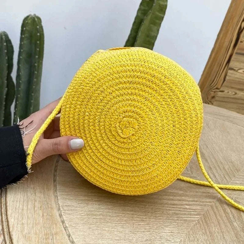 Round Straw Bag | Women's Woven Beach Crossbody Bag & Handmade Knitted Small Handbag Luxegan