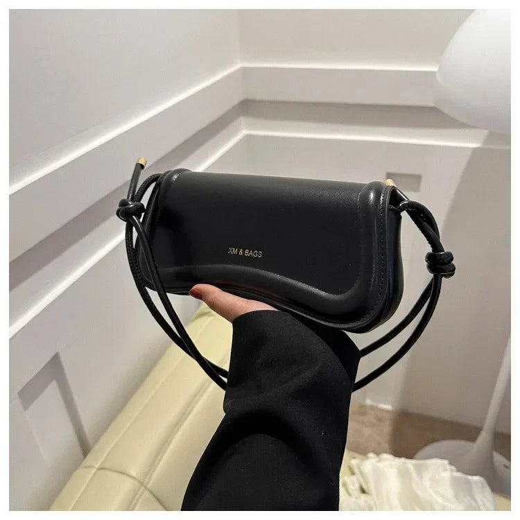 Fashion Ladies Small PU Leather Underarm Bag | Solid Color Top-Handle Purse | Women's Shoulder Crossbody Saddle Handbag Luxegan