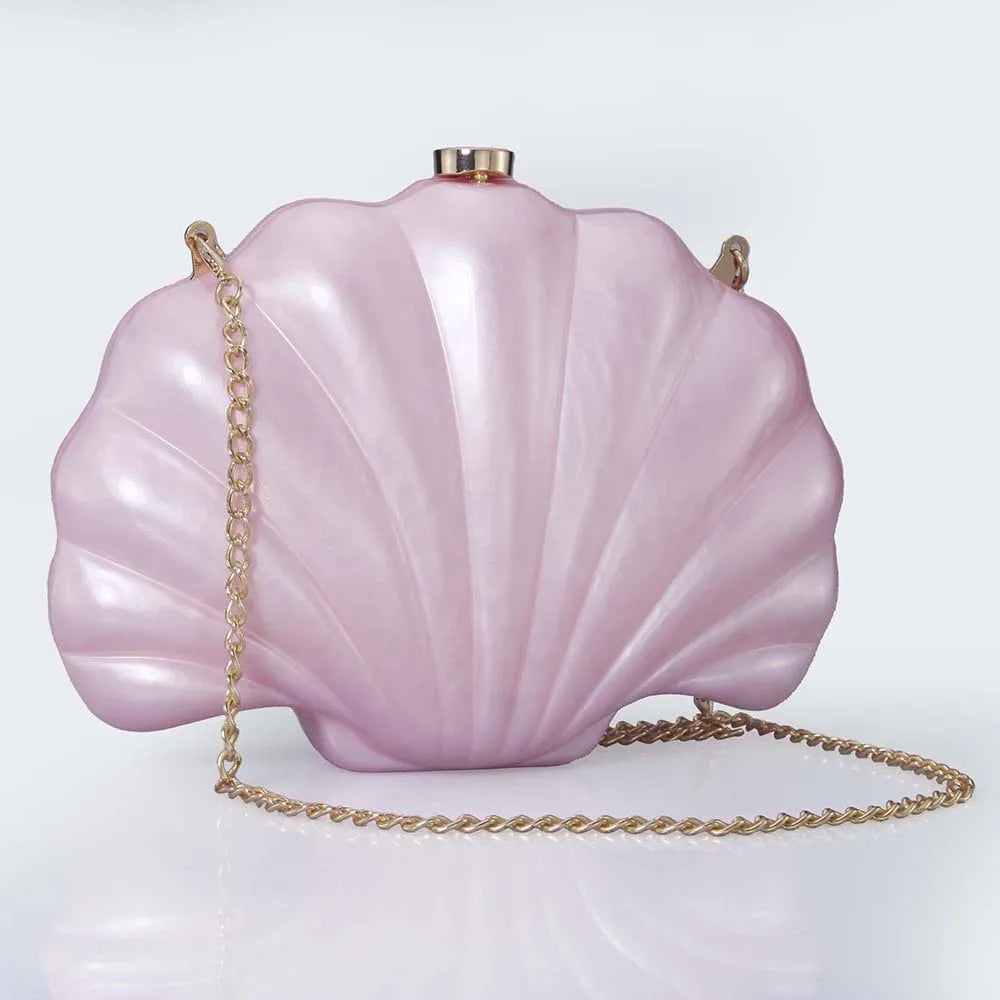 Hard Acrylic Shell Box Clutch | Luxury Stones & Chain Wedding Bridal Handbag Luxegan