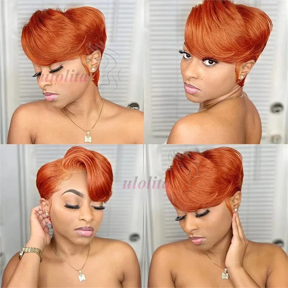 Short Bob Wig Pixie Cut Wig Straight Human Hair Wig 13X4 Transparent Lace Frontal Wig For Women Highlight Straight Pixie Cut Wig