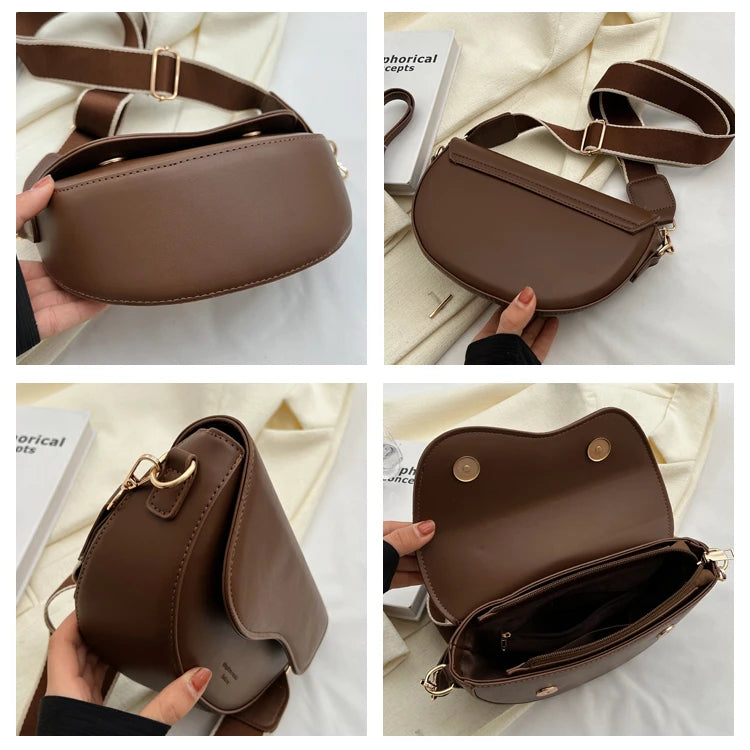 Small Leather Saddle Bag | Vintage Underarm Handbag & Chain Crossbody Purse Luxegan