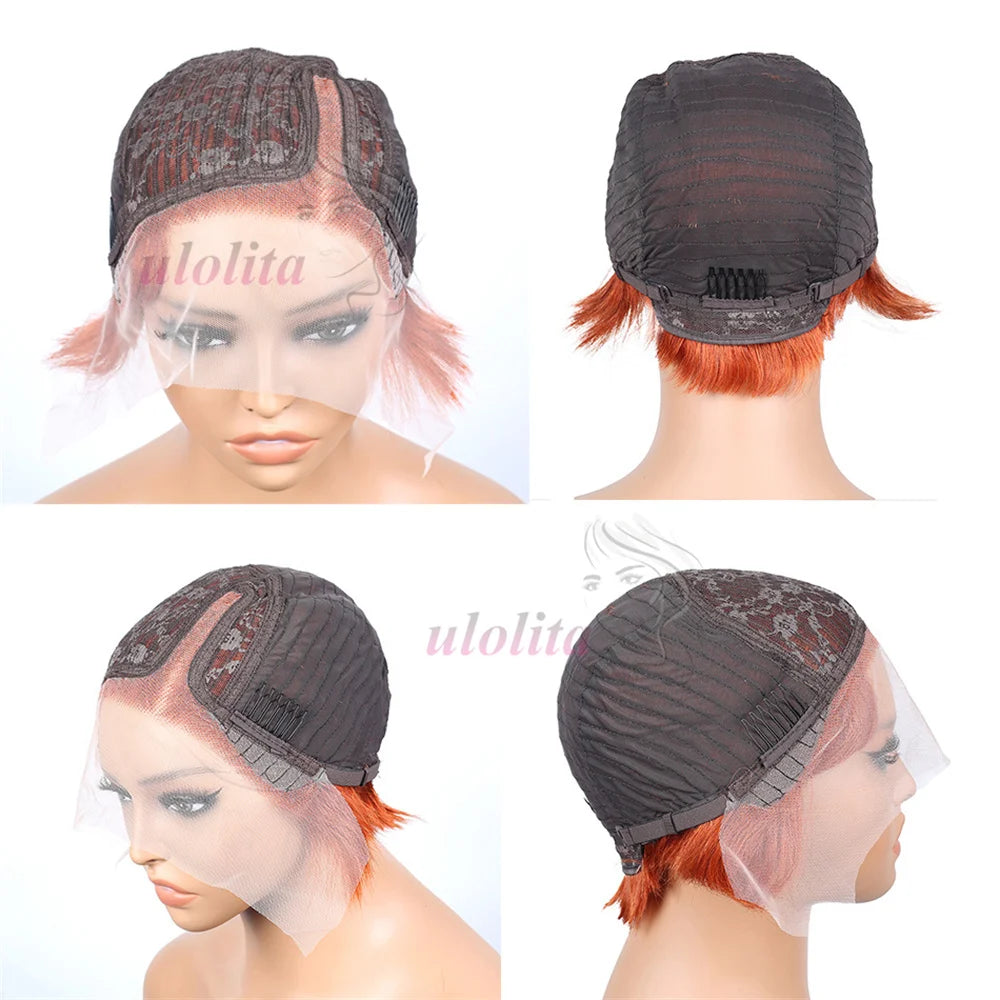 Short Bob Wig Pixie Cut Wig Straight Human Hair Wig 13X4 Transparent Lace Frontal Wig For Women Highlight Straight Pixie Cut Wig