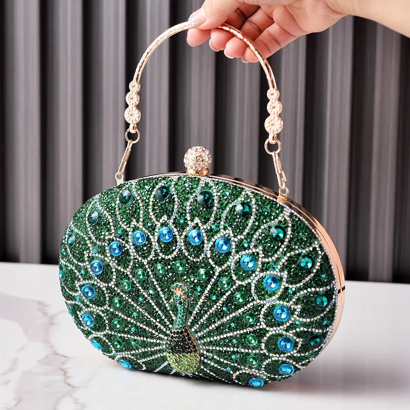 New Peacock Pattern Diamond Evening Bag | Luxury Rhinestone Evening Clutch & Purse | Sparkling - view 4