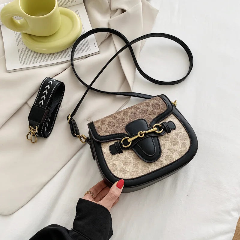 Trendy Korean-Style Saddle Bag | Retro Wide-Strap Crossbody Luxegan