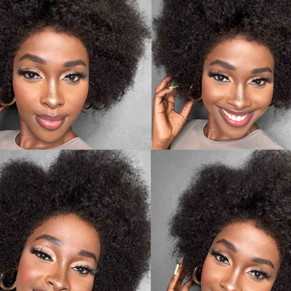 Afro Kinky Curly 13x2 T-Part Lace Front Wig | 200% Density Brazilian Human Hair Blend Wig | Short Transparent Swiss Lace Frontal Kinky Curly Wig for Black Women Luxegan