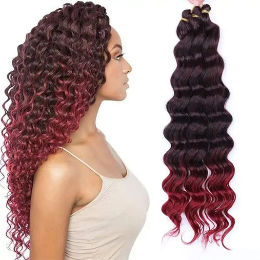 22-Inch Synthetic Deep Wave Bulk Braiding Hair – Curly Ombre No-Weft Faux Locs Extensions for Women