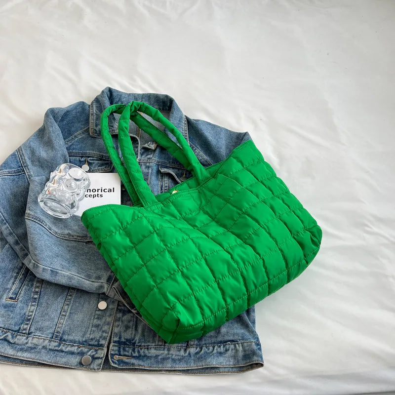 Minimalist Quilted Tote Bag | Large Capacity Puffy Shoulder Bag Luxegan