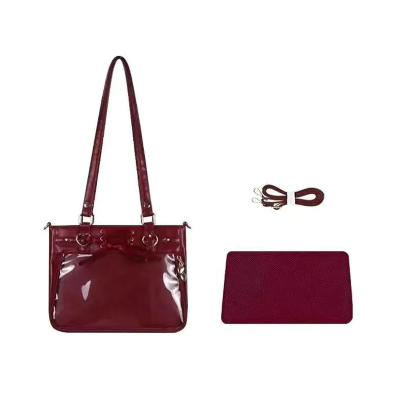 Small Red Heart Ita Bag Crossbody | Kawaii Clear Cute Shoulder Bag for Women & Student Girls (Japan Style) Luxegan