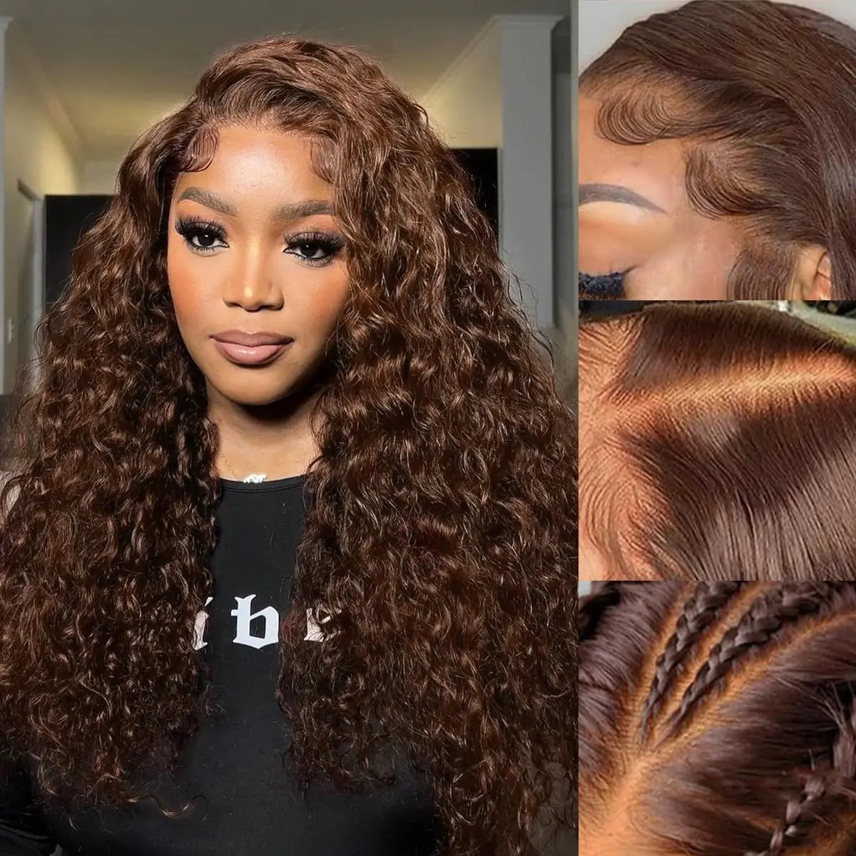 Chocolate Brown Deep Wave HD Lace Frontal Wig | Sophisticated 200% Density Transparent Lace | Elegant "Brazilian Remy" 18-24 Inch Silhouette | "Dignified" Water Wave Human Hair for Radiant Versatile Styling Luxegan