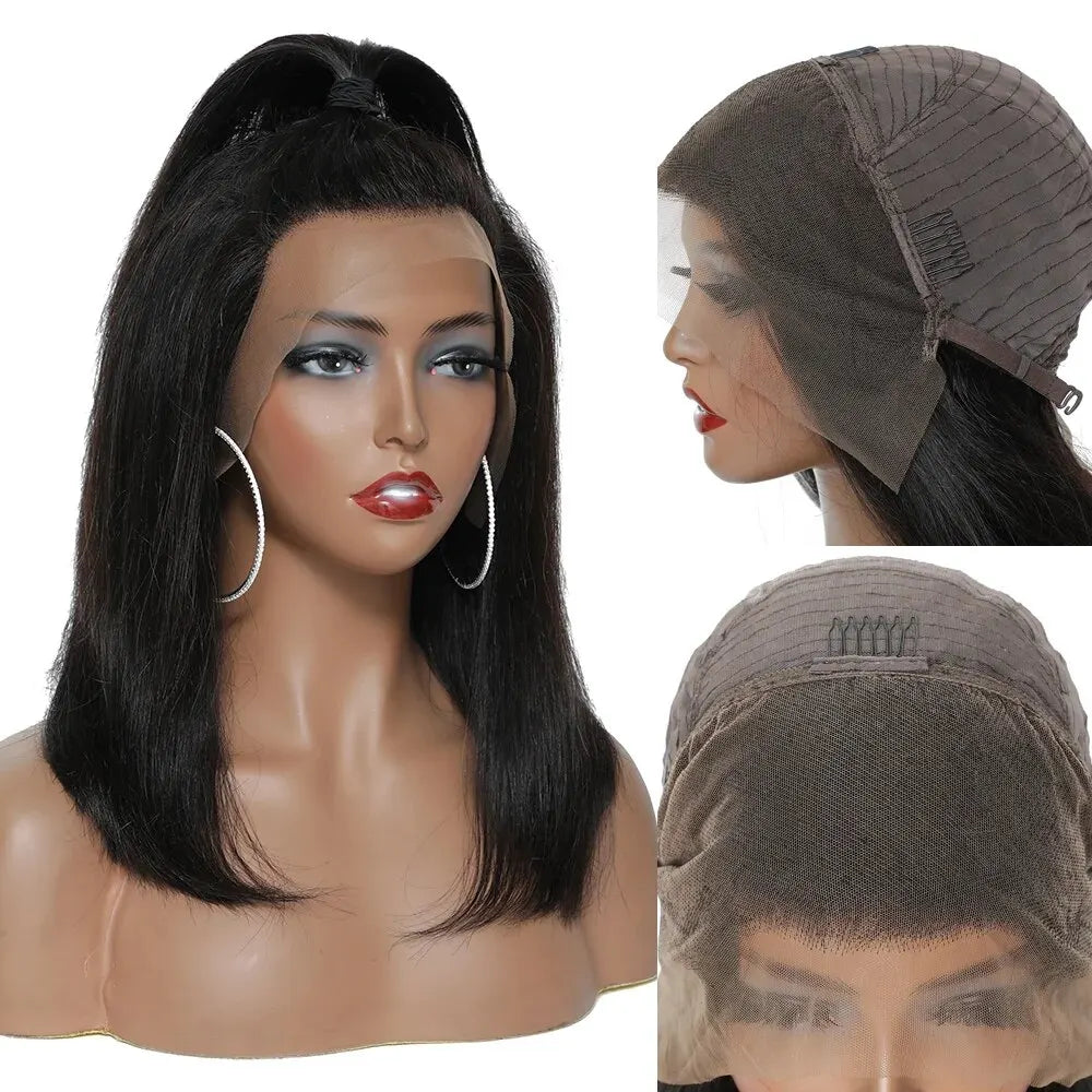 180% Density Straight Short Bob HD Lace Wig | Sophisticated 13x4 Transparent Frontal | Elegant "Brazilian Remy" Silhouette | "Dignified" Pre-Plucked Human Hair for Radiant Versatile Styling Luxegan