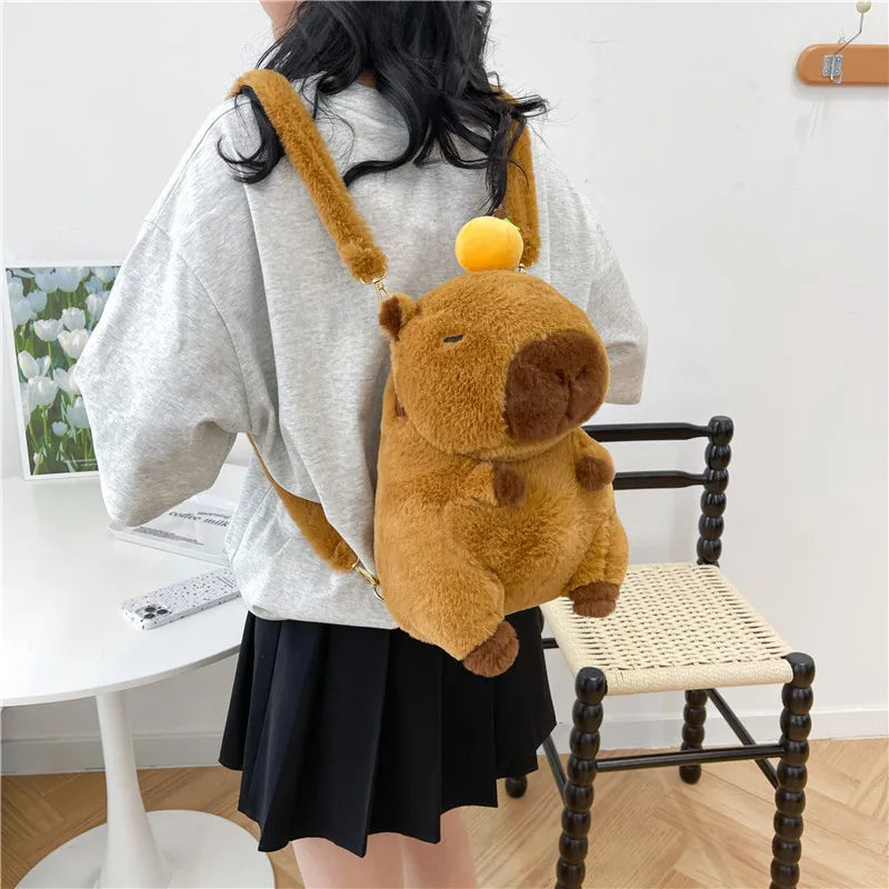 Cute Soft Plush Capybara Backpack | Sophisticated Kawaii Fashion Crossbody Bag | Elegant Animal-Inspired