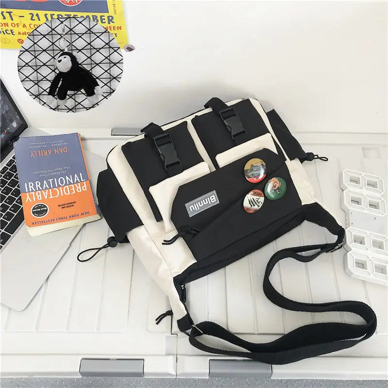 Japanese Simple Messenger Bag | Student Nylon Waterproof Canvas Handbag & Shoulder Crossbody Bag