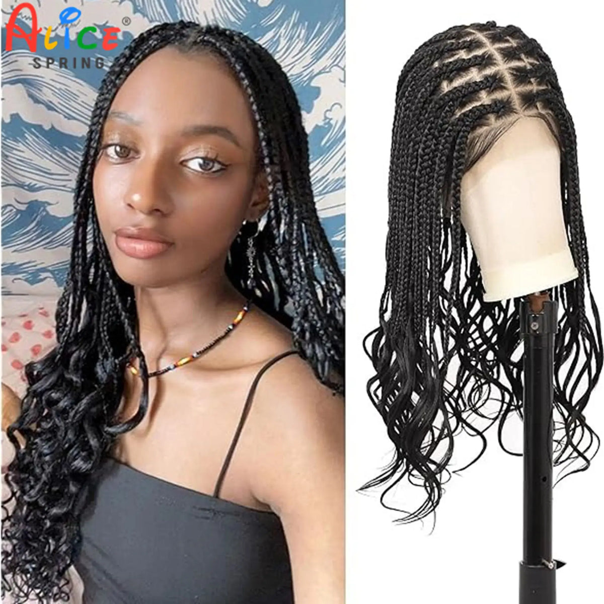 20 Inch Knotless Box Braids Wig | 9x6 Lace Front | Curly Ends