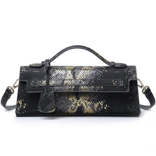 Hot Brand Design Serpentine Handbag | Luxury Ostrich & Snake Print Shoulder Bag | Fashionable Long Flap Messenger for Work, Travel & Parties Luxegan