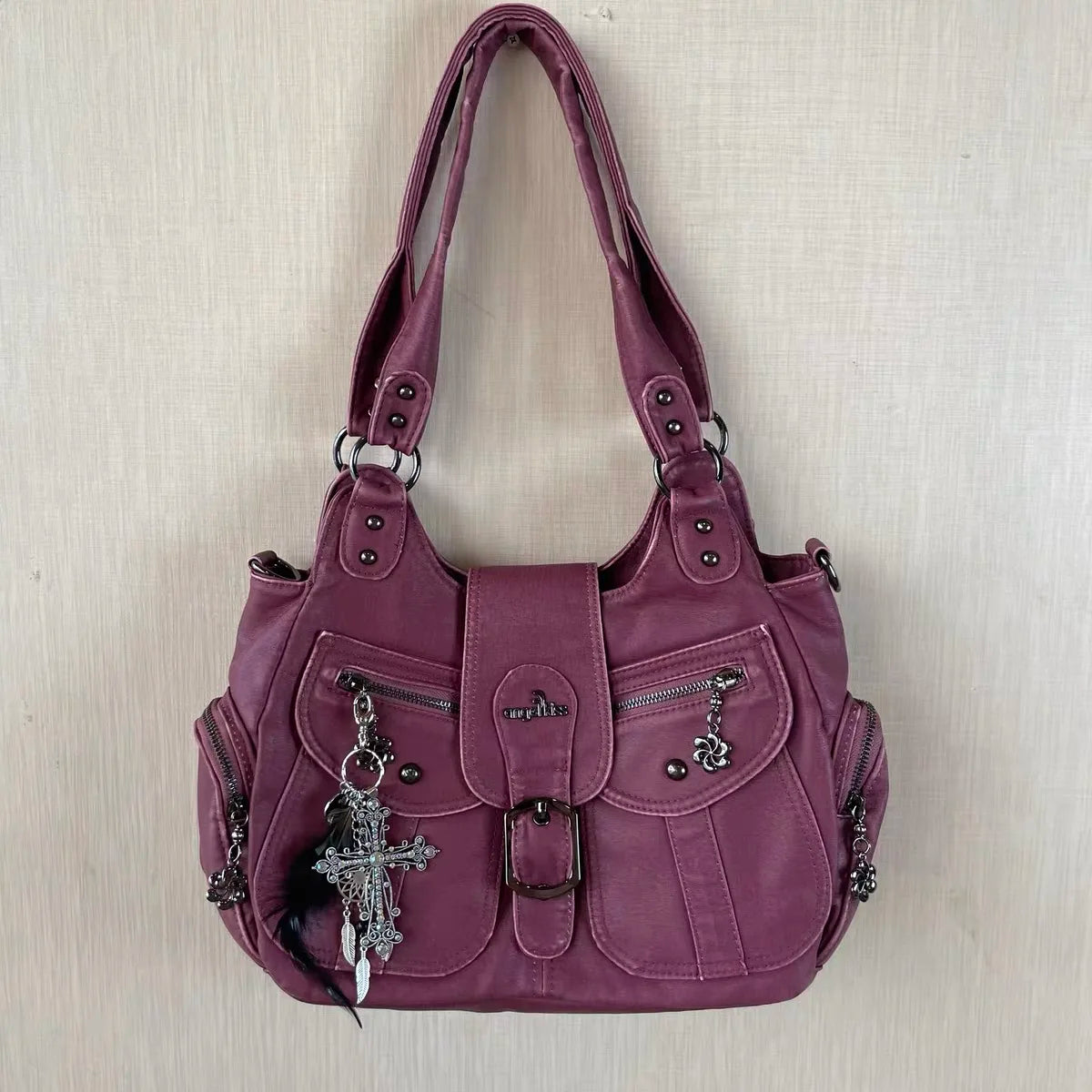 Trendy PU Leather Dumpling Shoulder Bag | Fashion Large Capacity Satchel & Top-Handle Purse | Versatile Multi-Pocket Handbag with "Flap" Design & 120cm Strap Luxegan